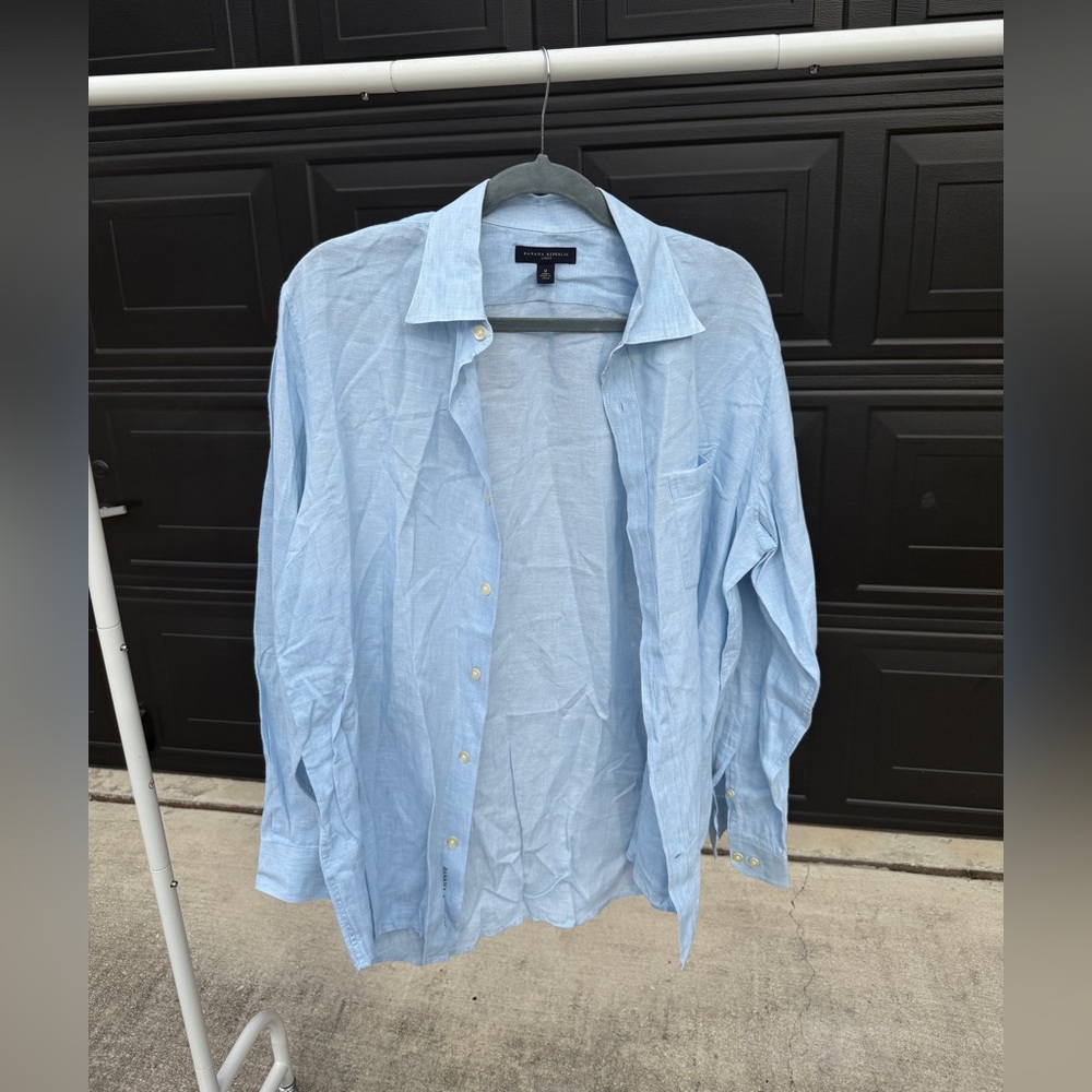 Banana Republic Linen Button Down Shirt Light Blue Long Sleeve Men’s